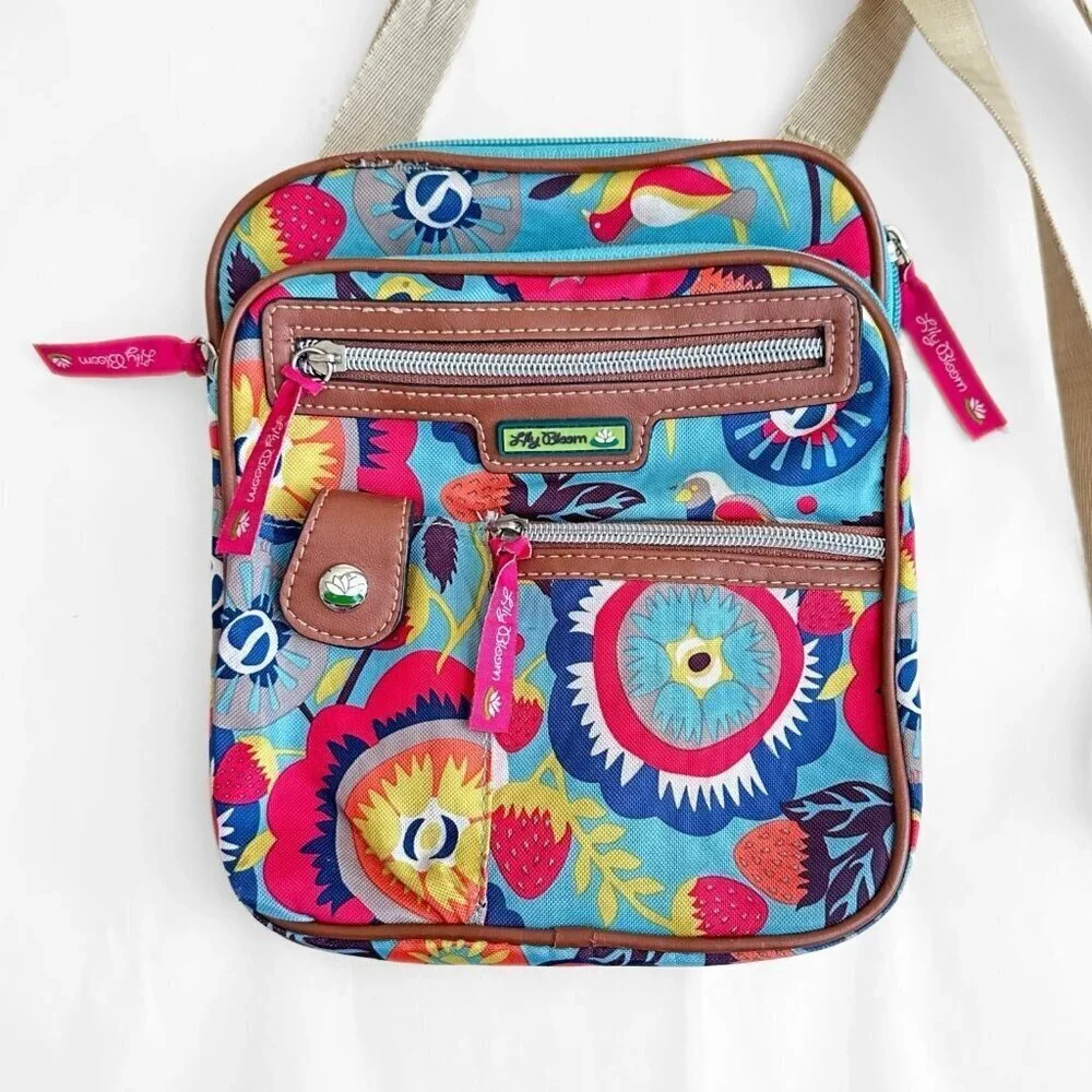 Lily Bloom Gigi Crossbody Bag Strawberry Birds Flowers Multi Pocket Purse Whimsi